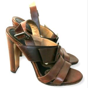 Marni BROWN GENUINE LEATHER SUEDE 4.5" HEEL WOMEN'S SANDALS SLINGBACK Sz 38